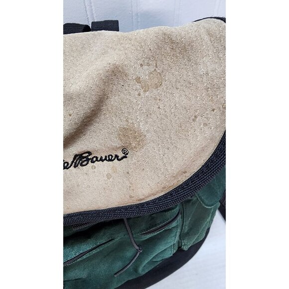Eddie Bauer Green Canvas Backpack With Multiple Compartments & Drawstring Closur - Picture 3 of 16